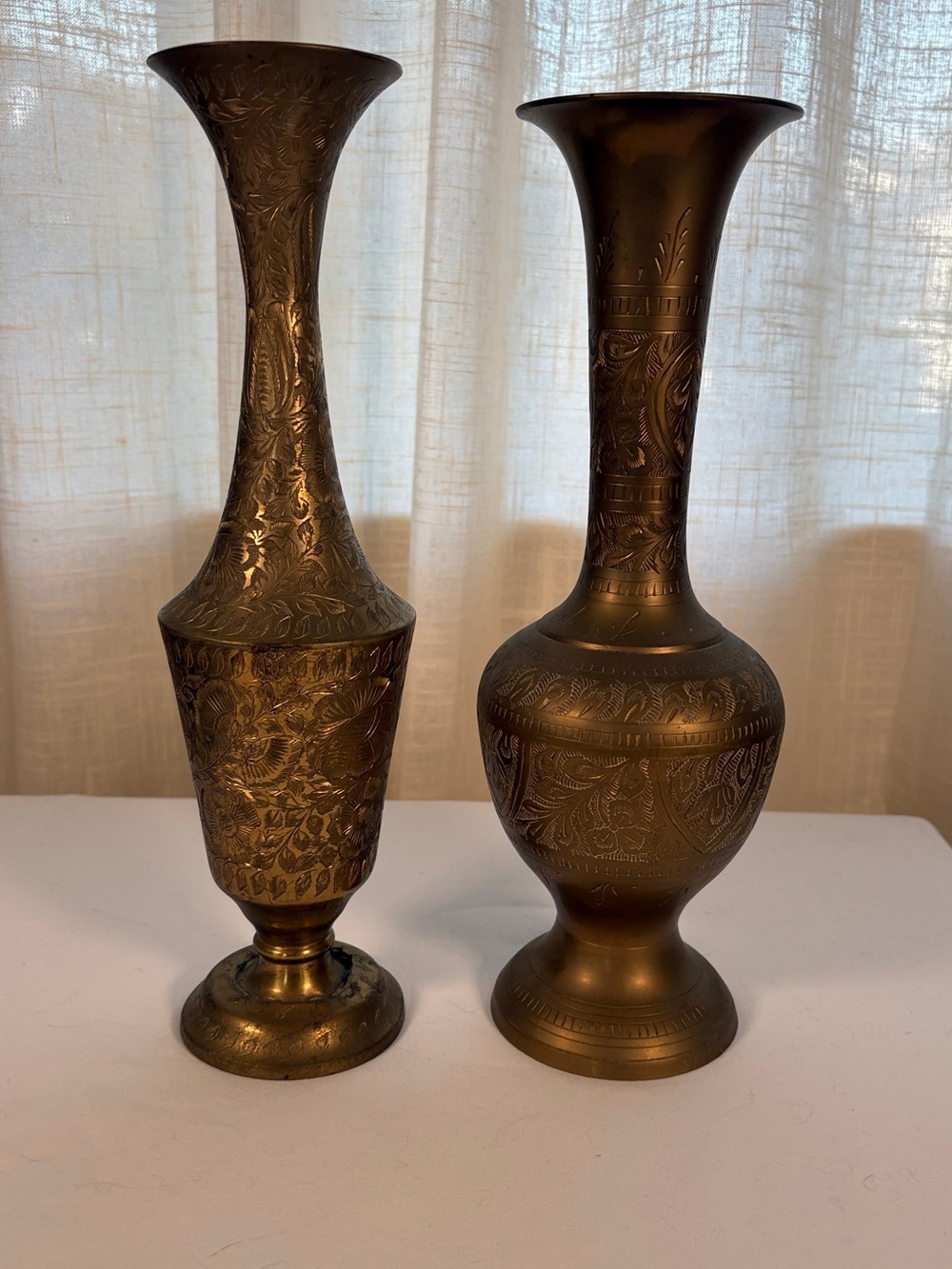Engraved Brass Accent Vases Set